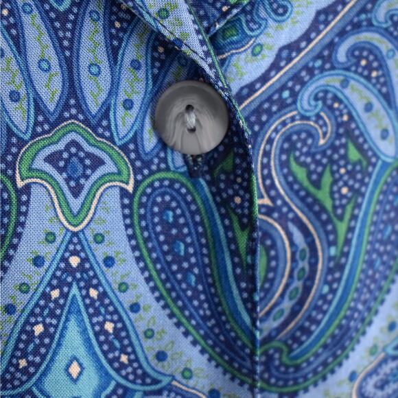 90's vintage blue paisley short sleeve button up blouse shirt top small medium - Picture 4 of 7